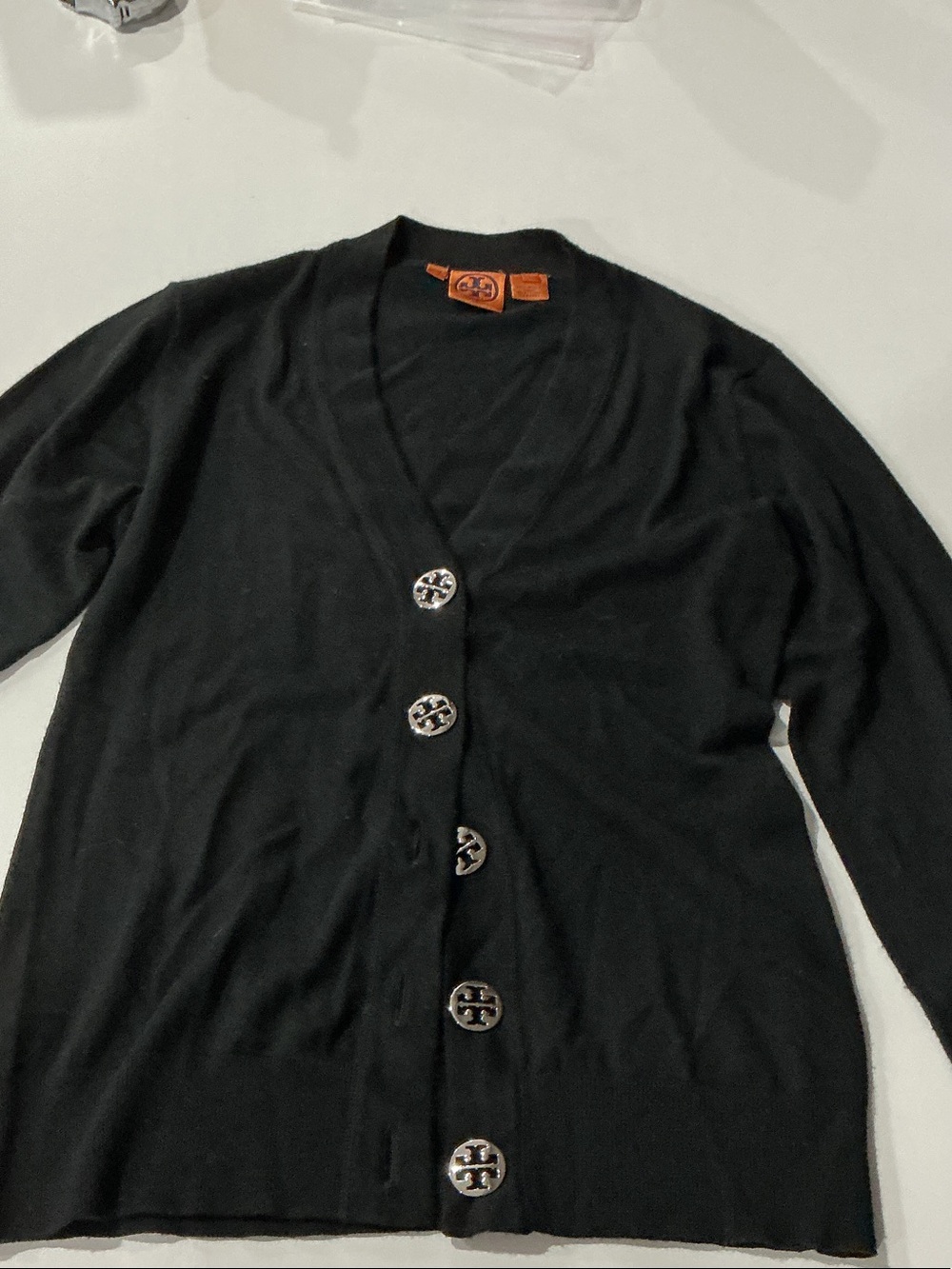 Tory Burch Black V-Neck Logo Button Cardigan